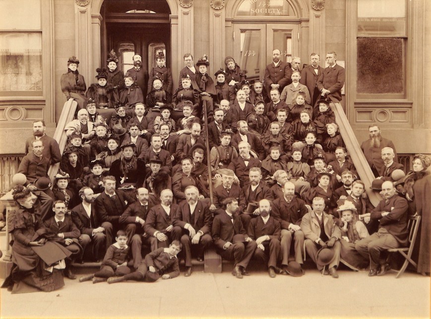 The 1893 Theosophical Convention in New York City. William Judge is seated front centre, next to the hand rail. Photo courtesy of the United Lodge of Theosophists in Los Angeles.